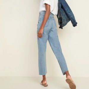 NWOT Old Navy Sky-Hi Straight Leg Jeans Button Fly Raw Hem 6